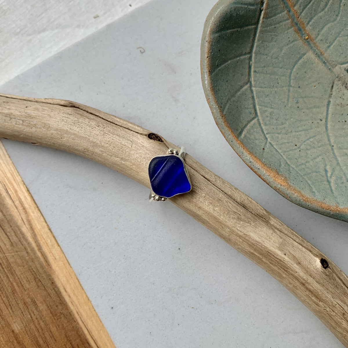 Blue sea glass ring