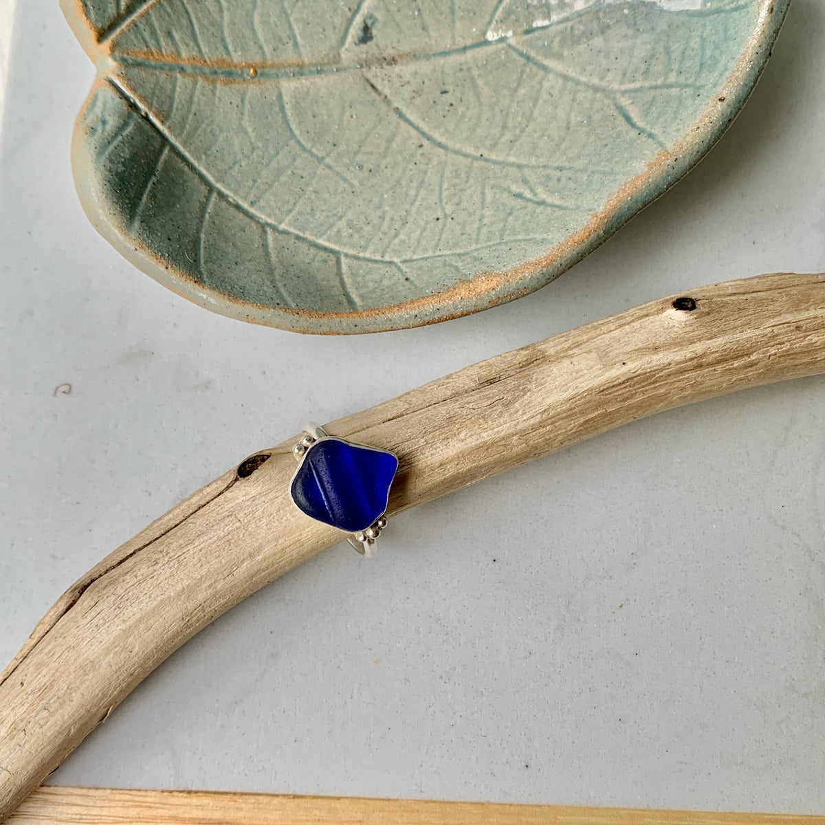 Blue sea glass ring
