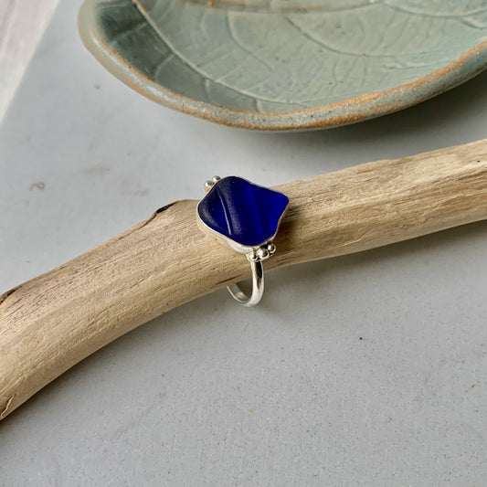 Blue sea glass ring